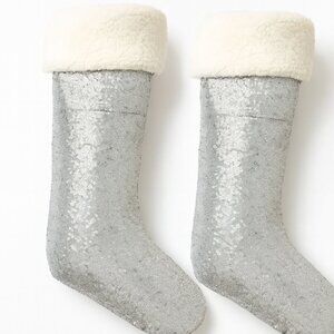Silver Sequin and Sherpa Border Christmas Stockings - Set of 2